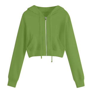 Wholesale Crop Sweatshirts Hoodies 2024 Casual Autumn/Winter Hooded 100% Cotton <b>Fleece</b> Breathable Crop <b>Tops</b> for Women - Product Image 4