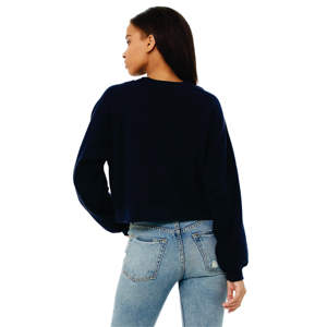 52% Airlume – pull-over court à manches Raglan pour femme, en coton peigné et à anneaux, 48% polaire bleu marine - Product Image 3