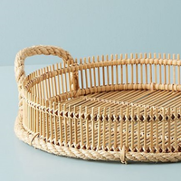 Meilleur choix Design bambou rotin service plateaux de rangement ensemble Table de service en osier Durable écologique salle à manger décor à la maison