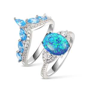Jeulia Pear Cut <b>Opal</b> Stackable Sterling Silver Wedding <b>Ring</b> Set - Product Image 3