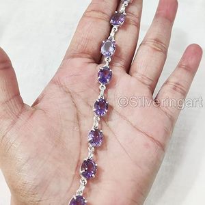 Pulsera de mujer, de amatista Natural piedra preciosa, piedra natal de febrero, joyería hecha a mano para boda de Navidad, pulsera de plata de ley 925 - Product Image 5