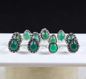 Anillo de piedras preciosas de cabujón de ónix verde precioso superior, anillo Chapado en plata, joyería, cristales, anillo de ónix de piedra verde - Product Image 2