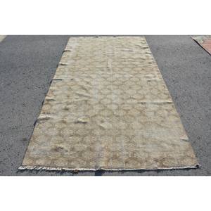 Tapis en laine turque vintage Beige moderne 4 'x 8.6' tissage plat Patchwork motif Latex soutenu tapis de salon pour les décorations pour la maison - Product Image 1