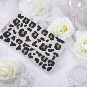 Fabriqué à la main femmes bohème perlé sac de soirée noir Bronze Accents Art déco vague motif automne Vintage broderie voyage - Product Image 5