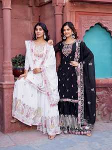 Costumes traditionnels Flair Sharara de créateur pour les dames indiennes pakistanaises noir Faux Georgette tissu fil séquence travail pour - Product Image 6