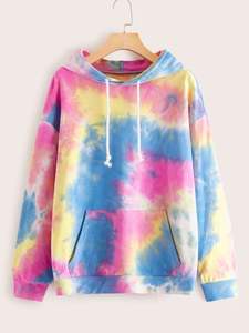 Sudadera con Capucha Nueva Moda para Mujer, Sudadera Corta 100% Algodón, Manga Larga, Estampado Tie-Dye, Sudadera Corta con Capucha - Product Image 3