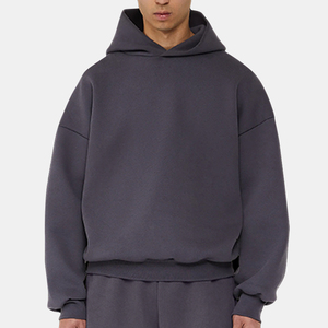 Sweat à capuche surdimensionné imprimé délavé à l'acide en coton épais pour hommes saison d'hiver polaire sans ficelle Logo personnalisé motif solide - Product Image 2