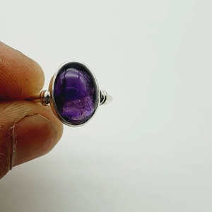 925 Sterling Silver Boho Hippie Ring with Natural Amethyst Big Stone Oval Cut <b>Purple</b> Women's Wedding Ring - Product Image 3