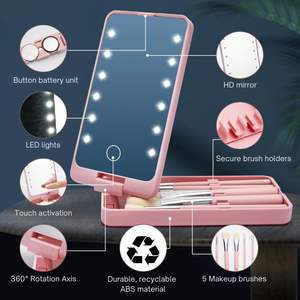 Set de Brochas de Maquillaje Profesional Rose con Espejo de Viaje, Set de 5 Piezas para Maquillaje de Rostro y Labios, Incluye Brocha para Difuminar Polvo, Muestra Gratis - Product Image 6