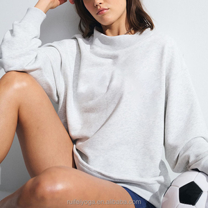 Manufacturer Wholesale Custom High Quality Varsity French Terry Fleece Cotton Blends Women Oversized Mockneckj Winter Front - Product Image 3