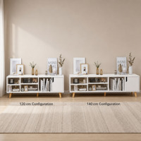 Meuble TV moderne en bois massif pour salon, meuble TV avec étagères ouvertes et armoires fermées, 120/140 cm, écologique et durable