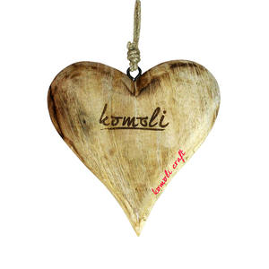 Ornement d'arbre de Noël en forme de coeur en bois fait à la main décoration en bois de meilleure qualité de l'Inde, décoration de vacances, vente en gros disponible - Product Image 1