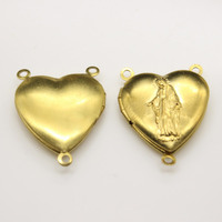 Pendentif en laiton bon marché, médaillon en forme de cœur, médaille religieuse catholique, pièce de Center de la vierge marie pour la fabrication de chapelet