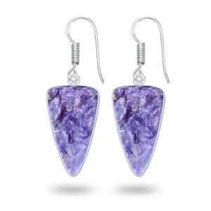 Pendientes de Plata con Gema de Charoíta 100% Natural, el Mejor Regalo de Joyería de Moda para Mujer, Pendientes Delicados de Latón Plateado - Product Image 2