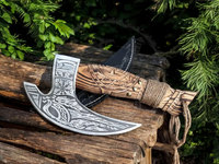 Hacha de pizza vikinga hecha a mano con Funda de cuero cuchillo cortador de pizza con mango de madera hacha de acero al carbono al por mayor