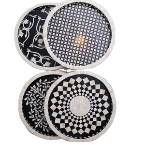 Plateaux de service ronds artisanaux en os incrusté, durables, faits à la main, modernes, de qualité export pour les restaurants et les hôtels - Product Image 3