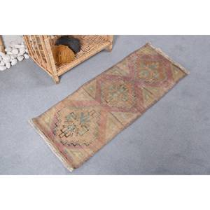 Tapis en Laine Vintage de 1.3x3,3 pieds, Motif Géométrique Bleu Brun, Rectangle Abstrait, Patchwork, Latex pour Couloir et Chambre à Coucher - Product Image 2