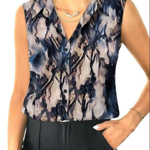 Femmes sans manches boutonné chemise hauts col en V affaires décontracté col chemisiers débardeur 2025 - Product Image 3