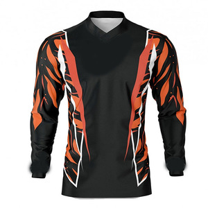 Conjuntos de camisetas de moto con cuello en V para hombre, camisa de montar en motocicleta con estampado de sublimación transpirable de secado rápido para hombre - Product Image 1