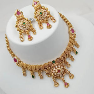 JOYERÍA DE COBRE TRADICIONAL Y DE MODA INDIA CONJUNTO DE JOYERÍA DE BODA NOVIA PARA MUJER CONJUNTO DE PENDIENTES Y COLLAR - Product Image 1