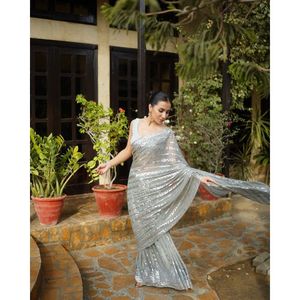 Nuevo Sari de Tela Georgette Premium con Trabajo de Lentejuelas y Bordado, Nueva Colección con Precio Bajo en India - Product Image 2