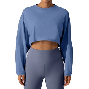Top corto deportivo para mujer, camisetas de manga larga, camisetas sueltas de Yoga, ropa de gimnasio, camisetas de Yoga para correr al aire libre, ropa de entrenamiento - Product Image 1