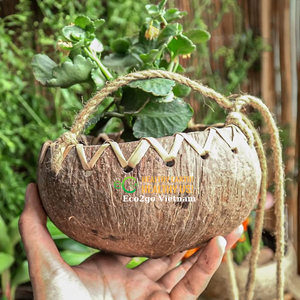 Eco2go Pot de plantes en coquille de noix de coco du Vietnam Pot de fleurs suspendu pour jardin décoration de la maison Forme de conception unique - Product Image 4