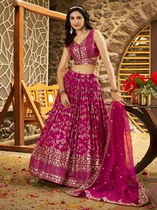 Lujosa seda Dola con bordado de trabajo Floral Zari Lehenga Choli Compras en línea Mujer Moda a precio barato - Product Image 2