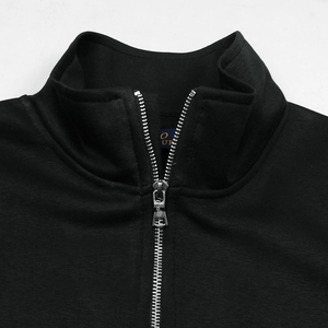 เสื้อสเวตเตอร์ถักนิตติ้งสำหรับผู้ชายเสื้อสเวตเตอร์ผ้าคอตตอนแบบสวมหัวมีซิบครึ่ง1/4สีดำสำหรับผู้ชาย - Product Image 3