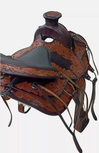 Sillín occidental de 16 pulgadas, cuero ecológico duradero, Búfalo, marrón oscuro, sillín de carreras, tinte de tambor, acabado para montar a caballo - Product Image 5