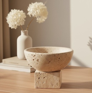 Bol à collation en pierre de travertin cannelé, artisanal, neuf, de luxe, pour la décoration de table, style minimaliste, décoration d'intérieur de luxe, accent de service - Product Image 5