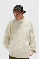 Pull col roulé oversize en maille torsadée pour femme, personnalisé avec logo frontal, décontracté, uni, manches trois-quarts ou sans manches, en laine mérinos, collection automne