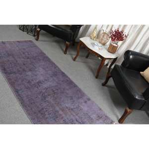 Tapis Patchwork Violet Moderne 2,8X7,2 pieds Style Turc Tabriz Rectangle Design Laine Polyester pour Salon Chambre Adolescent Latex - Product Image 4