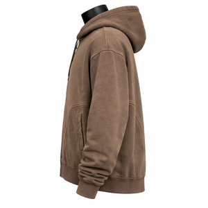 Sudadera con capucha de alta calidad para fabricantes, estilo vintage lavado, con cremallera completa, forro polar grueso, oversize, estilo urbano, con paneles curvos - Product Image 4