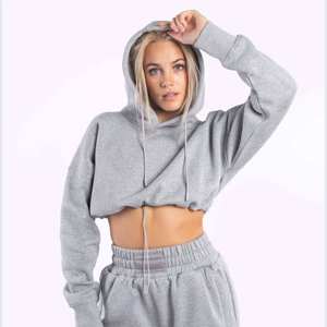 Custom Logo Drop <b>Shoulder</b> Heavyweight Women Hoodies French Terry Pullover Crop Top Hoodie Plain Blank Design for Bulk Orders - Product Image 6