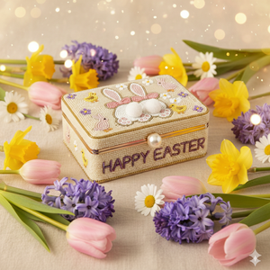 Boîte à bijoux de Pâques artisanale de luxe, ornée de perles, en velours brodé, organiseur de souvenirs, fermoir en perles, boîtes cadeaux festives personnalisées 2026 - Product Image 4