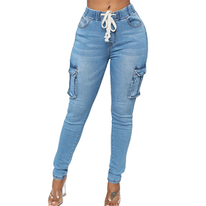 กางเกงยีนส์ผู้หญิงเอวสูงทรงยาว สไตล์ฮิต ใส่สบาย ขาดๆ แบบฟอกสีกลาง กางเกงยีนส์ผู้หญิง - Product Image 5