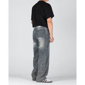 กางเกงยีนส์สำหรับผู้ชายกางเกงยีนส์ขายาวสีดำขากว้างสไตล์วินเทจ H5005แฟชั่นสตรีทแวร์ทรงหลวมเอวสูงลำลอง - Product Image 2