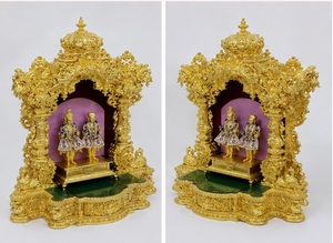 Royal Golden Satyanarayan <b>Mandir</b> For Home Heavy Carved Wooden Swaminarayan Pooja Temple For Home Buy Teak Wood Puja Ghar Sale - Product Image 5