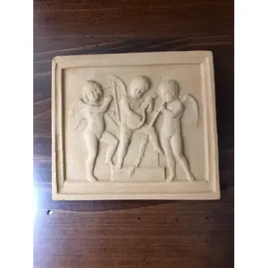 Azulejo de pared de arcilla sin esmaltar con Putti/querubines luminosos tocando instrumentos 4 5/8 \ "X 4 1/8 \" para acentos exteriores de suelo y pared - Product Image 1