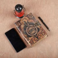 Cuaderno de Cuero de Búfalo Hecho a Mano, Estilo Vintage Retro, 9x7 Pulgadas, Encuadernación Cosida, Logotipo Grabado, Cuaderno de Bocetos, Regalo Impermeable