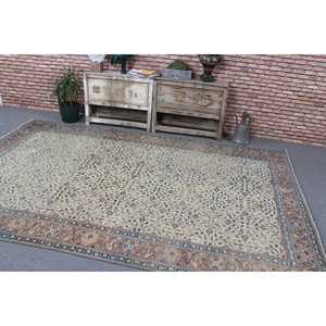 Tapis turc 6,3x9,7 pieds, grand tapis vintage, tapis bleu à motifs de plantes et d'arbres - Product Image 4