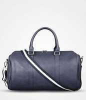 Sac de voyage léger de luxe en cuir véritable bleu marine pour homme, idéal pour le sport, les week-ends, la gym et les séjours d'une nuit, avec intérieur en polyester