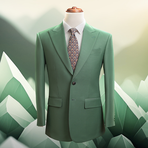 Costume deux pièces pour homme de haute couture vietnamienne, veste et pantalon sur mesure, couleur vert minéral, collection de couleurs naturelles - Product Image 1