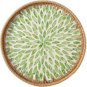 Design tendance nacre forme ronde plateau de service à dessert en rotin pour les hôtels et les fêtes les plus vendus plateau de service de table - Product Image 3