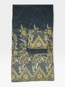 Black Beaded George Fabric with Gold <b>Embroidery</b> Luxury Nigerian Wedding Party Wear Lace <b>Material</b> - Product Image 2