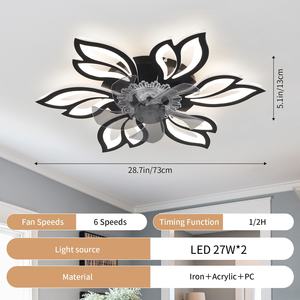 Hot Selling Acryl <span class=keywords><strong>3</strong></span> Color Dimbare Led Plafondventilator Light Timing 6 Windsnelheid Afstandsbediening Ventilator Lamp Voor Slaapkamer Woonkamer - Product Image 2