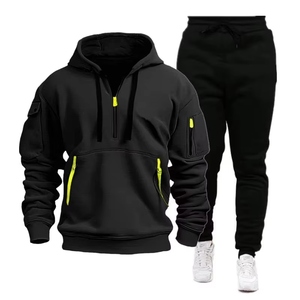 Ensemble de survêtement pour homme en polaire à séchage rapide, sweat-shirt à fermeture éclair multi-poches et pantalon de jogging, vêtements de sport chauds en 2 pièces - Product Image 3