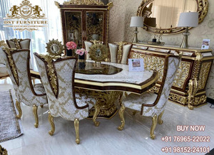 Ensemble de table à manger de luxe à double feuille d'or sculptée Ensemble de salle à manger de luxe de style européen en bois sculpté à la main en Roumanie - Product Image 5