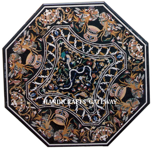 Table basse de forme octogonale faite à la main en incrustation de marbre noir avec fabricant et grossiste indien de la meilleure qualité pour la décoration intérieure - Product Image 1